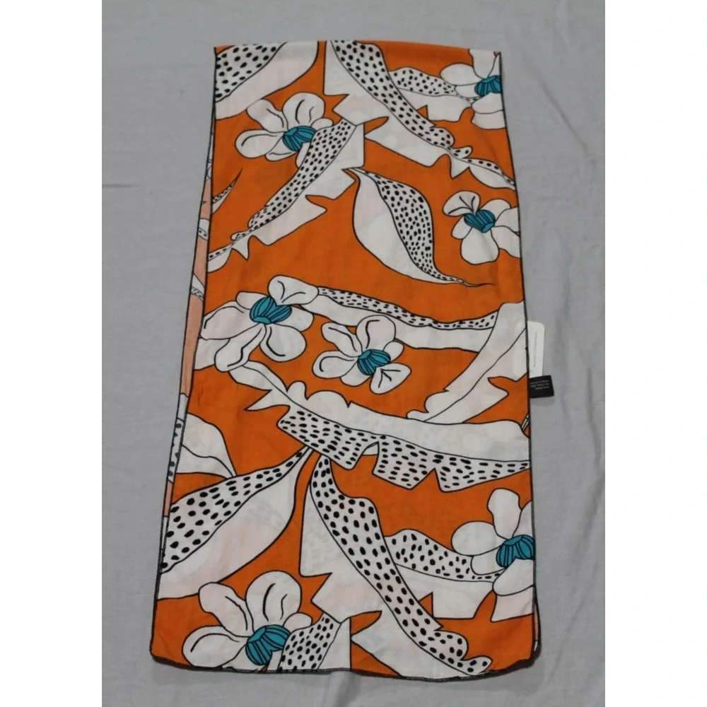 Dana Herbert Orange Floral Scarf Handmade Rayon Rectangle 13x60 NWT